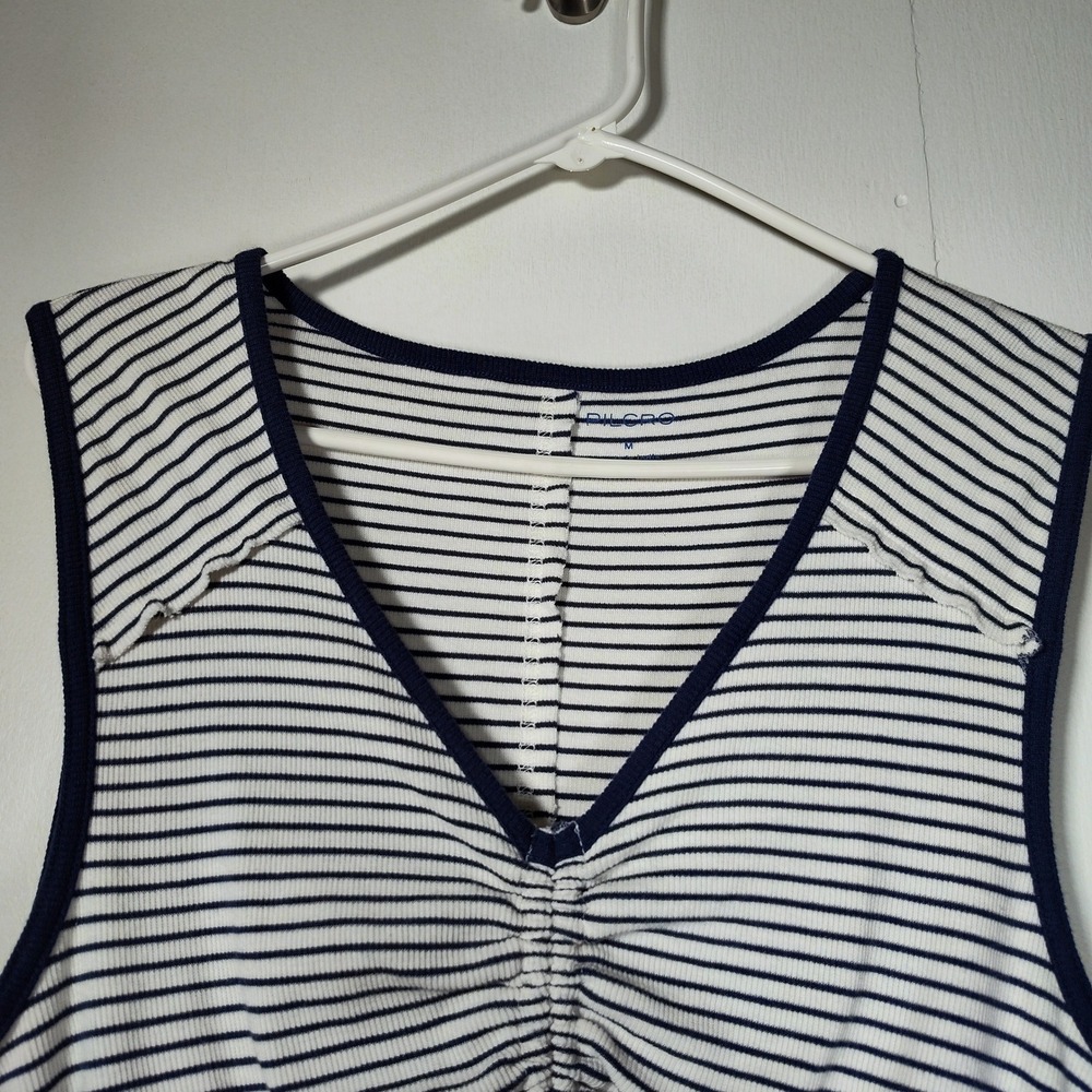 Pilcro Womens Navy White Striped Ruched Front Drawstring Ribbed Tank Top Size M - Picture 5 of 11